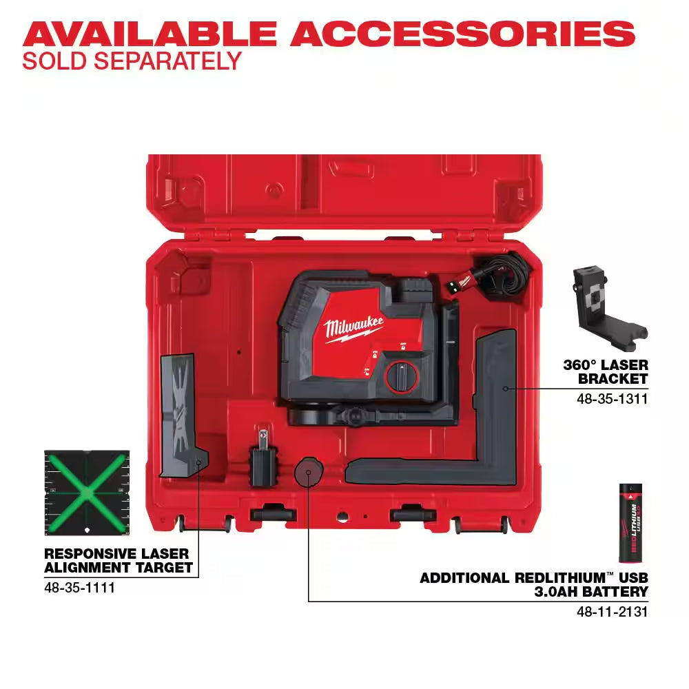 100 Ft. REDLITHIUM Lithium-Ion USB Green Rechargeable Cross Line Laser Level W/ USB Charger & Portable Power Source Kit