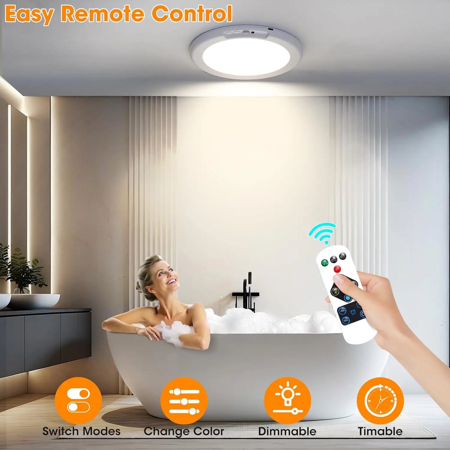 Rechargeable Motion Sensor Ceiling Light with Remote - Magnetic Wireless Ceiling Light Battery Powered for Closet Shower Stairs Shed Hallway Porch Patio Ect