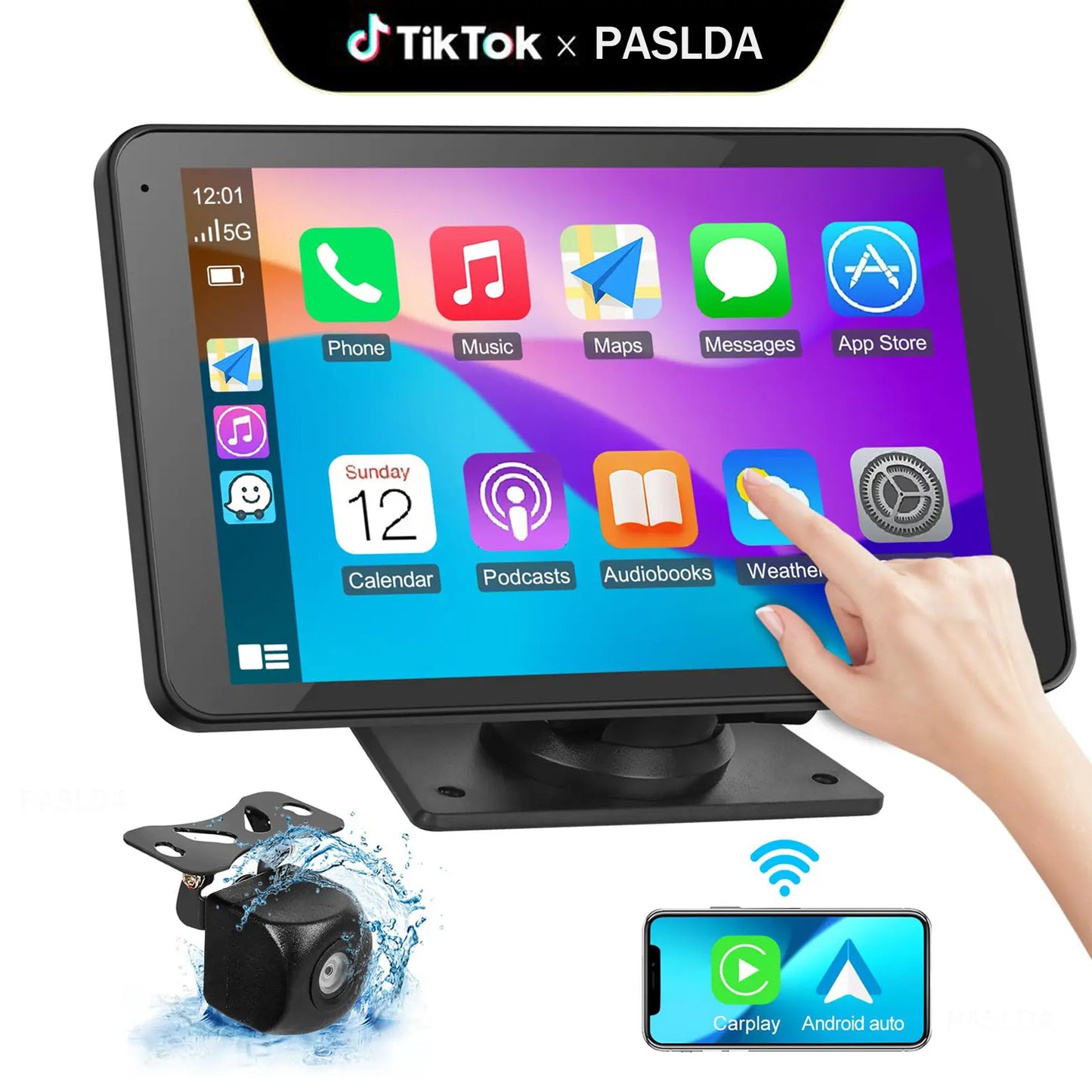 PASLDA 2026 Enhanced Wireless CarPlay Screen for Android and iPhone: The Premier Portable CarPlay Adapter for Effortless In-Car Entertainment
