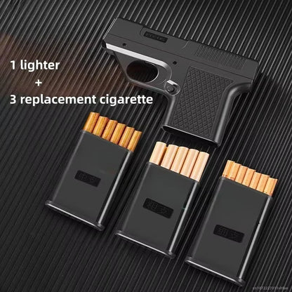 2024 New Clip Gun Type Butane Gas Lighter Three Capacity Cigarette Holder Windproof Jet Blue Flame Lighters Men'S Gifts (NO GAS)
