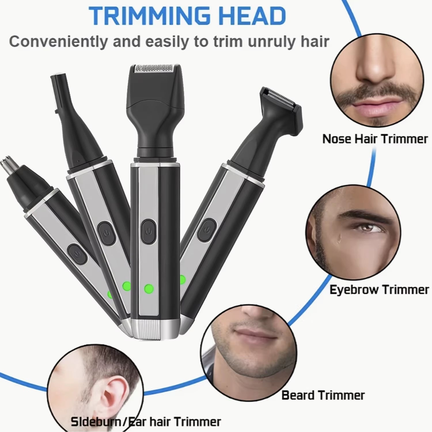 Man Beard Shaver Sideburns Trimmer Nose Hair Trimmer Eyebrow Razor 4IN1 Grooming Kit Rechargeable Lithium Battery