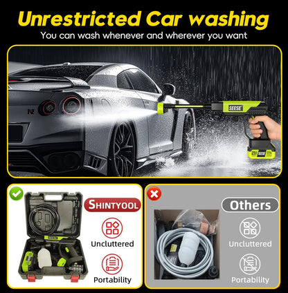SESE Cordless Pressure Washer with Single Port Charger Base - Portable Cleaning Solution for Vehicles, Home, and Garden Maintenance