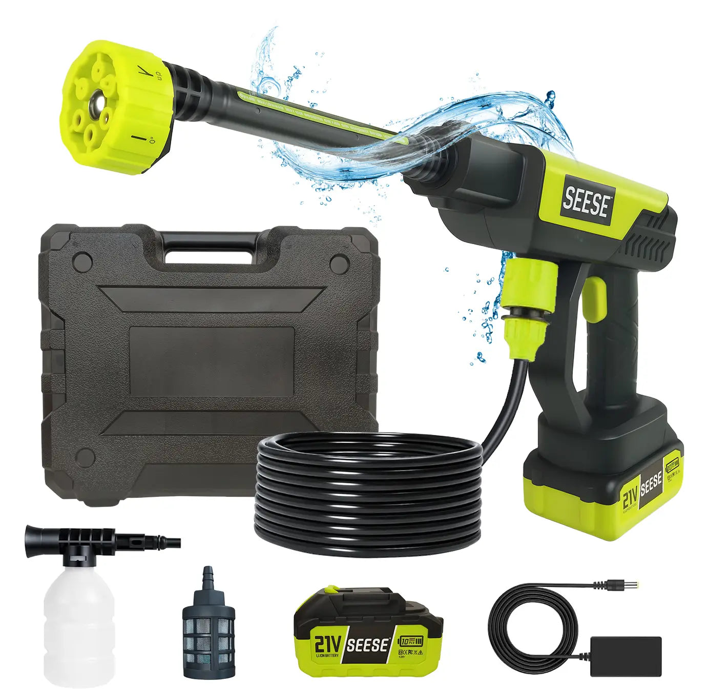 SESE Cordless Pressure Washer with Single Port Charger Base - Portable Cleaning Solution for Vehicles, Home, and Garden Maintenance