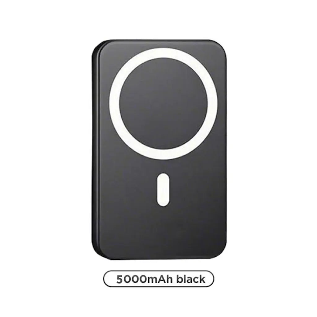 Magnetic Wireless Power Bank 5000mAh – MagSafe-Compatible Portable Charger with Up to 15W Wireless Charging and USB-C PD Up to 20W, Slim Mini Battery Pack for iPhone 12-17 and Qi-Compatible Android Devices (Includes Ring)
