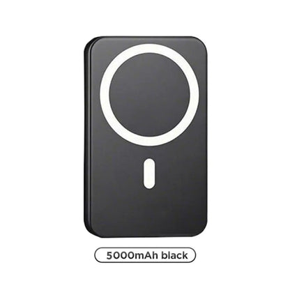 Magnetic Wireless Power Bank 5000mAh – MagSafe-Compatible Portable Charger with Up to 15W Wireless Charging and USB-C PD Up to 20W, Slim Mini Battery Pack for iPhone 12-17 and Qi-Compatible Android Devices (Includes Ring)