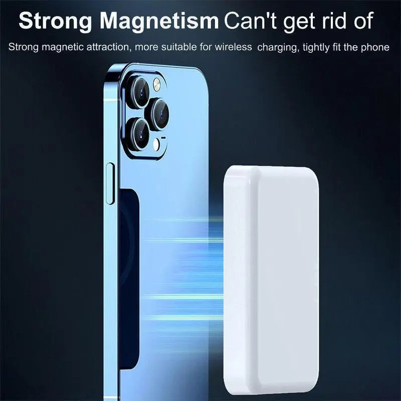 Magnetic Wireless Power Bank 5000mAh – MagSafe-Compatible Portable Charger with Up to 15W Wireless Charging and USB-C PD Up to 20W, Slim Mini Battery Pack for iPhone 12-17 and Qi-Compatible Android Devices (Includes Ring)