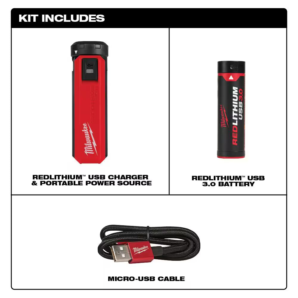100 Ft. REDLITHIUM Lithium-Ion USB Green Rechargeable Cross Line Laser Level W/ USB Charger & Portable Power Source Kit