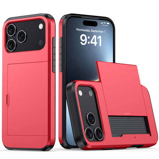 Case for Iphone 17 Pro Max 16 Pro Max 15 Pro 17E 14 13 12 Wallet Card Holder Slide Slot Slim Hard PC Heavy Duty Protective Cover