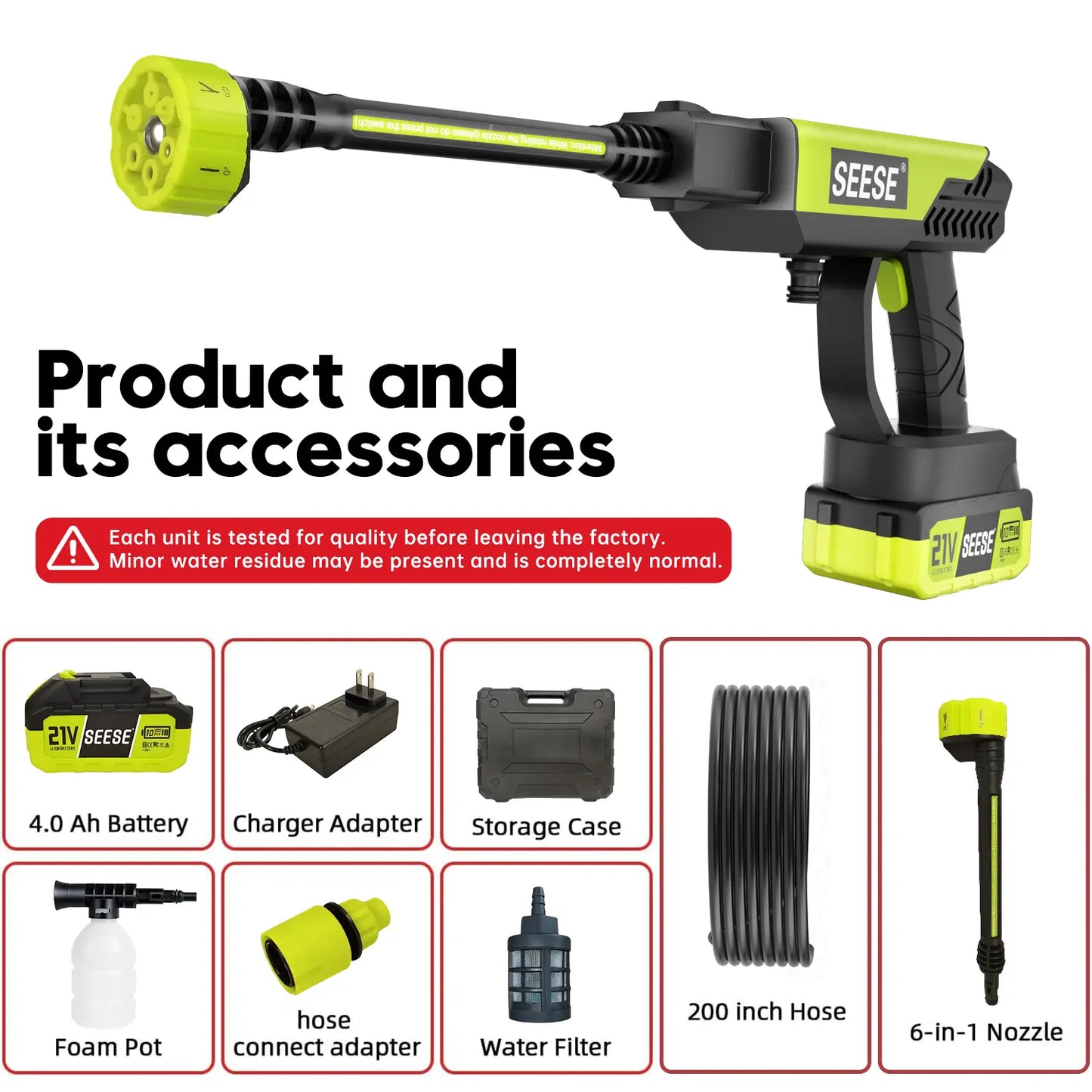 SESE Cordless Pressure Washer with Single Port Charger Base - Portable Cleaning Solution for Vehicles, Home, and Garden Maintenance