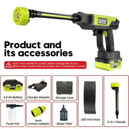 SESE Cordless Pressure Washer with Single Port Charger Base - Portable Cleaning Solution for Vehicles, Home, and Garden Maintenance