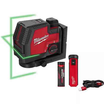 100 Ft. REDLITHIUM Lithium-Ion USB Green Rechargeable Cross Line Laser Level W/ USB Charger & Portable Power Source Kit