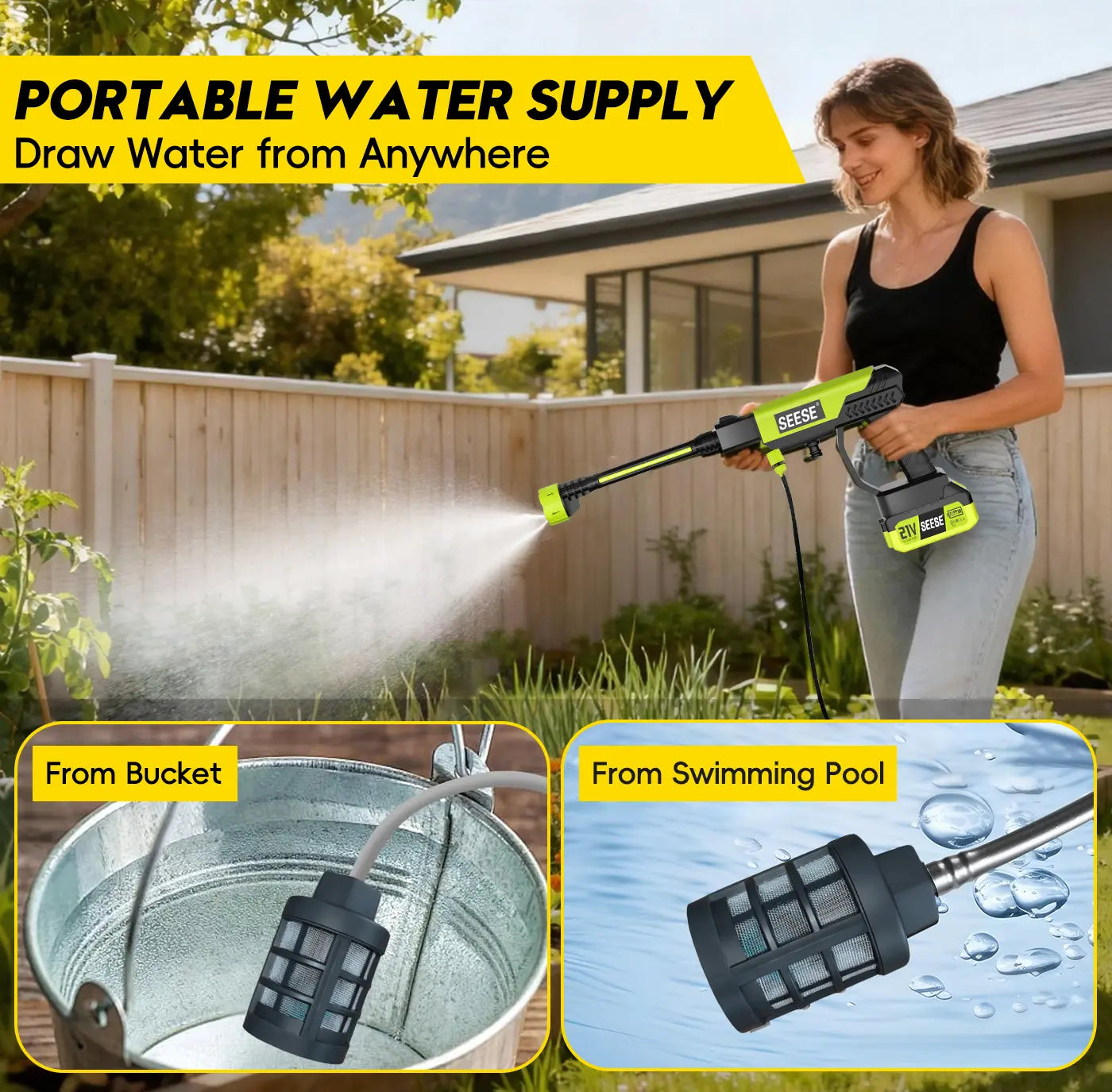 SESE Cordless Pressure Washer with Single Port Charger Base - Portable Cleaning Solution for Vehicles, Home, and Garden Maintenance
