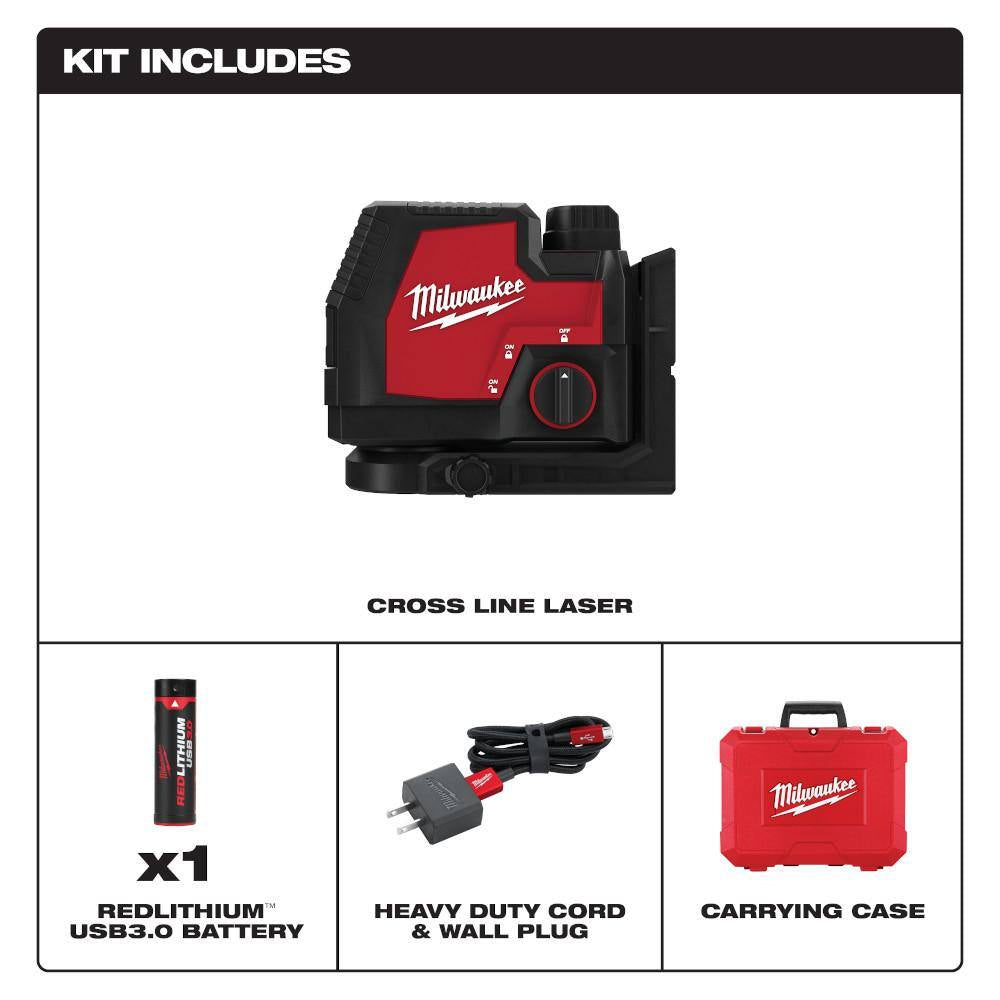 100 Ft. REDLITHIUM Lithium-Ion USB Green Rechargeable Cross Line Laser Level W/ USB Charger & Portable Power Source Kit