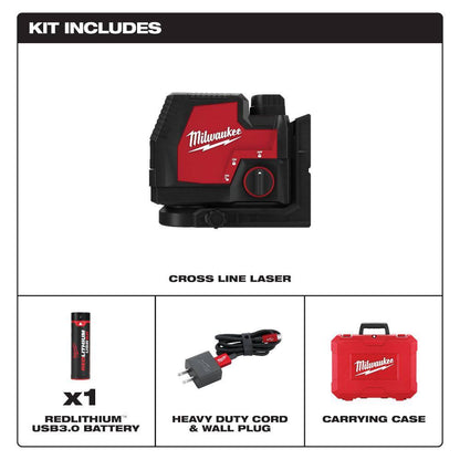 100 Ft. REDLITHIUM Lithium-Ion USB Green Rechargeable Cross Line Laser Level W/ USB Charger & Portable Power Source Kit