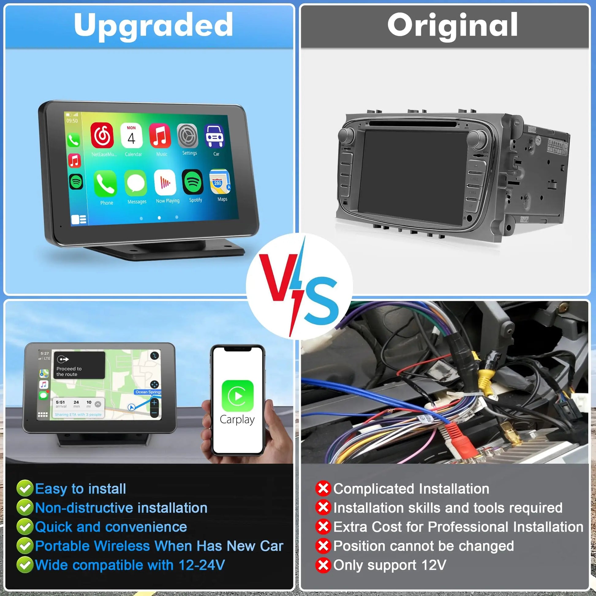 PASLDA 2026 Enhanced Wireless CarPlay Screen for Android and iPhone: The Premier Portable CarPlay Adapter for Effortless In-Car Entertainment