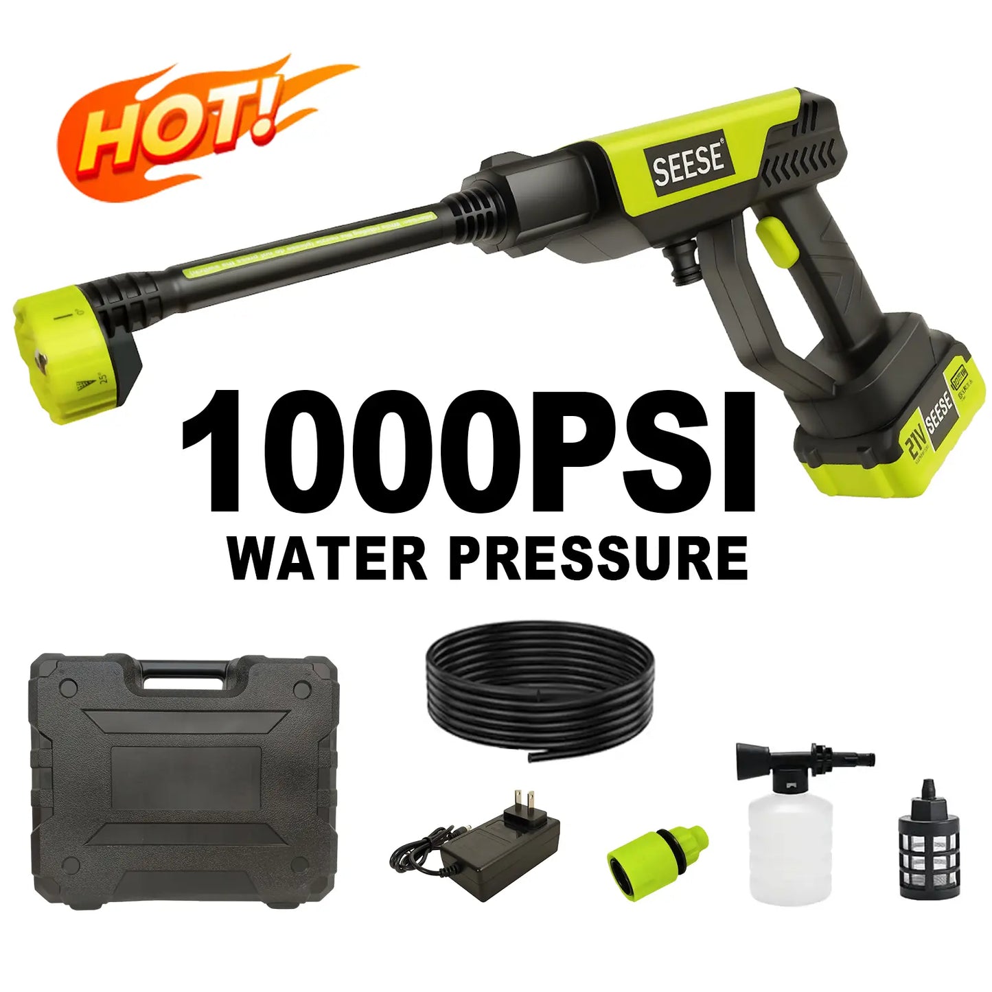 SESE Cordless Pressure Washer with Single Port Charger Base - Portable Cleaning Solution for Vehicles, Home, and Garden Maintenance